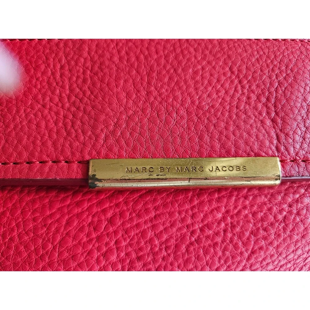Marc by Marc Jacobs Red Pebbled Leather Satchel Crossbody Bag Gold Hardware